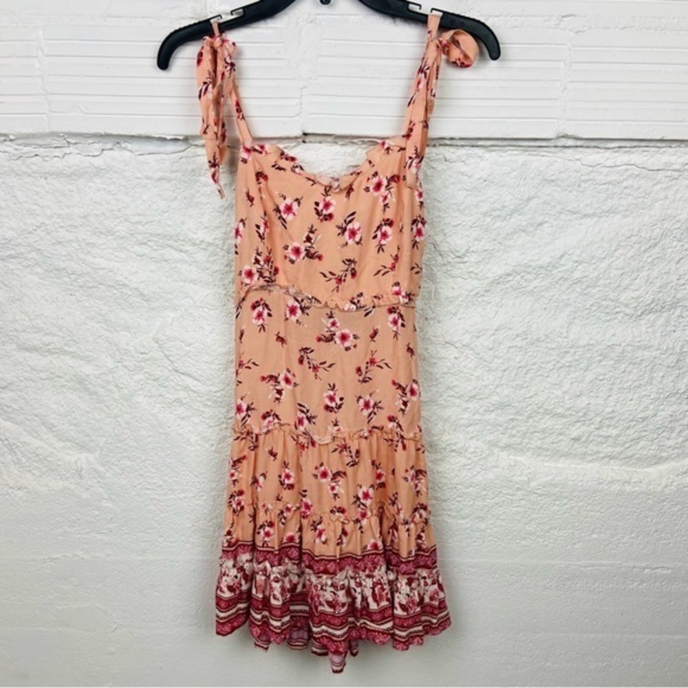 NWOT RUE 21 peach floral ruffle open back mini summer dress size small